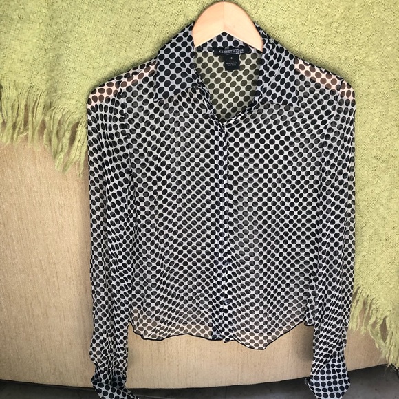 Kenneth Cole black sheer polka dot blouse size 6 - Picture 4 of 7